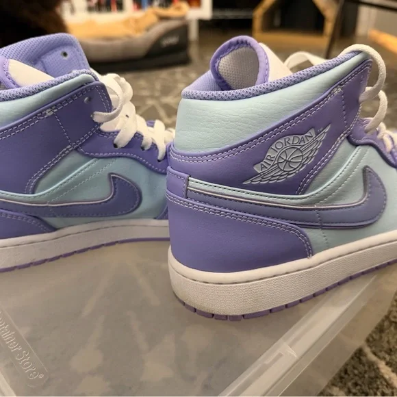 Air Jordan 1 Purple and Blue Mid-Top Sneakers - Picture 2 of 5